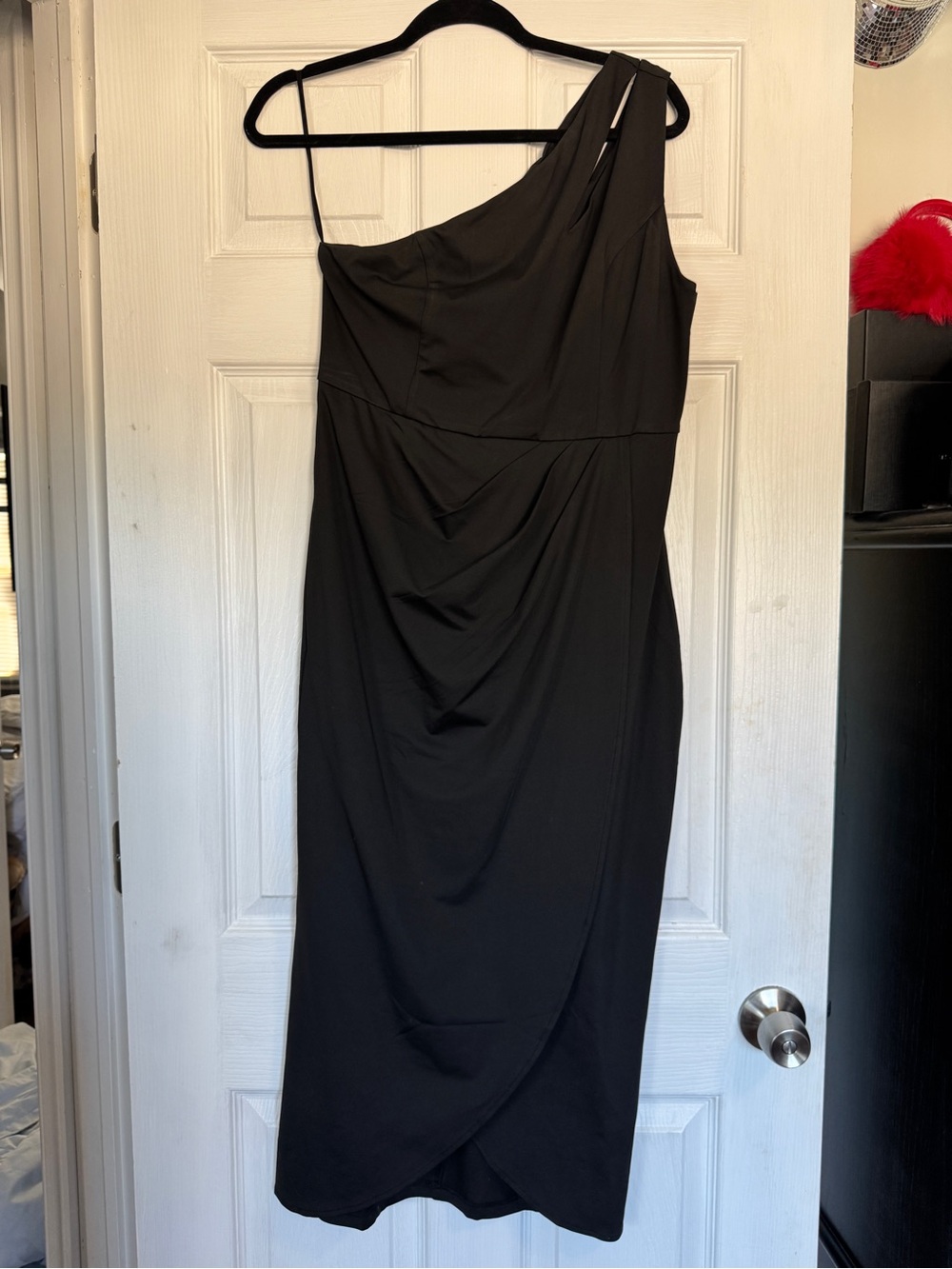 Women's Black One-Shoulder Draped Dress